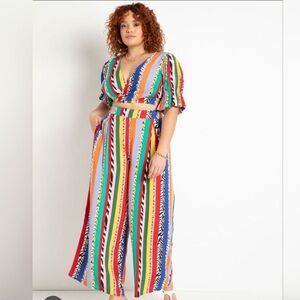 NWT ELOQUII Top & Pants Set Women's Size 16 Bright Multicolor Serenity Striped